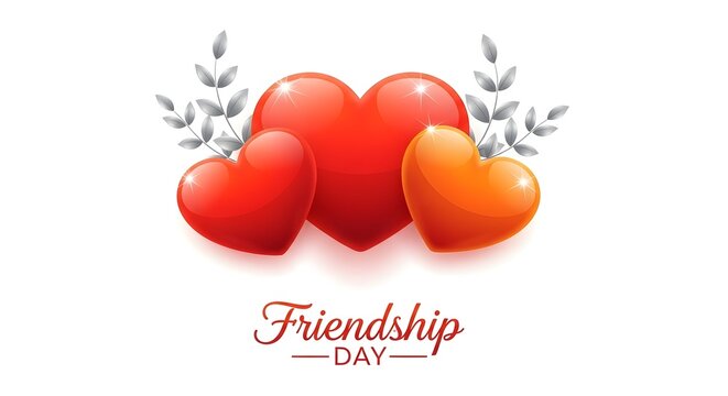 Friendship day celebration with shiny hearts and leaves