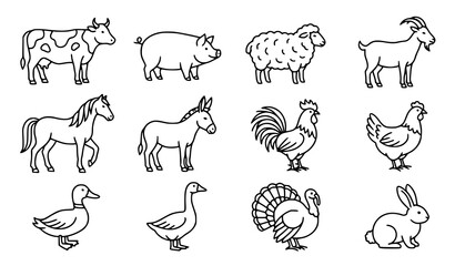 Farm Animal Collection Featuring Cow Pig Sheep Horse Chicken Duck Turkey And Rabbit © Keyapayal