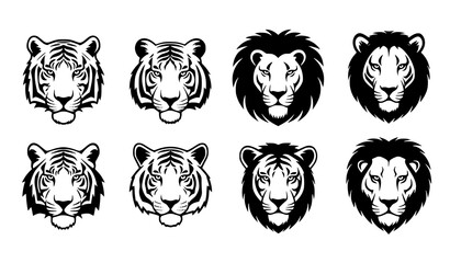 Wild Animal Head Collection Featuring Tigers And Lions In Various Vector Styles © Keyapayal