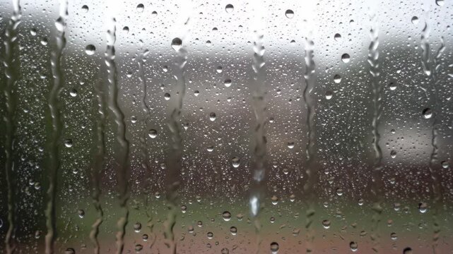 Raindrops sliding on the glass picture, rain outside the window raindrops sliding on the glass