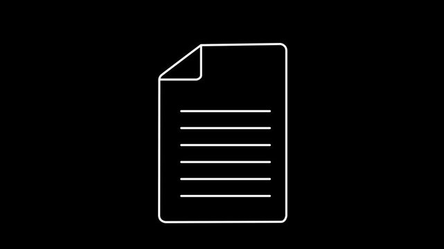 Animated White Line Art Paper Icon with Appearing Text concept with background 4k video animation.
