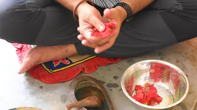 Hindu Father Performing Rituals During Son's Sacred Thread Ceremony
