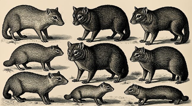 Vintage engraved wild animal sketches set featuring wolf owl bear fox and lion illustrations