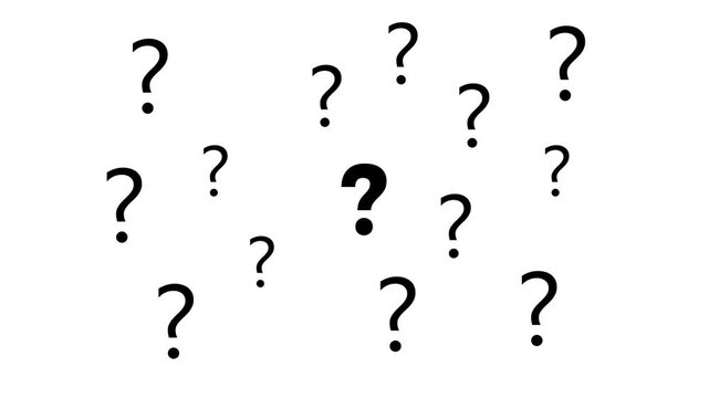 Minimalist 2D animation of three black question marks popping up on a white background 4k video animation.
