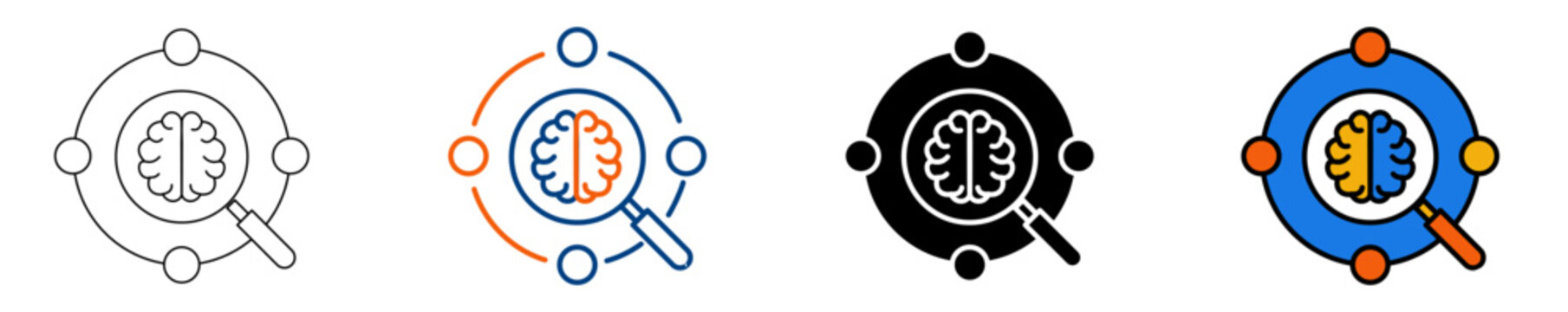 AI Search Icon Set, Knowledge Base Search Engine and Intelligent Information Retrieval Vector Collection, Editable Outline Solid and Colored Variations Vector Collection