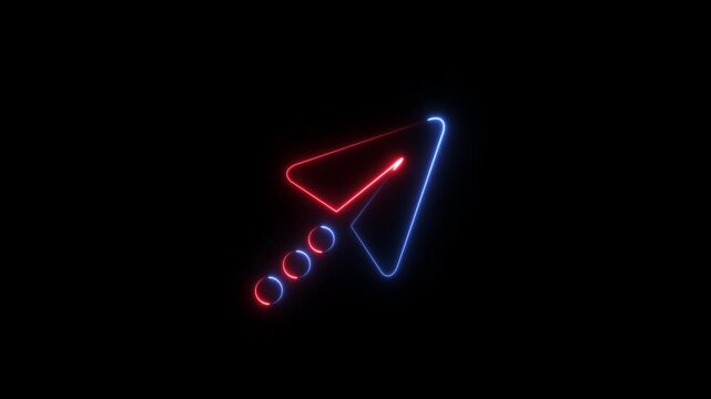High impact red and cyan neon paper rocket icon with dark background. Stunning glowing neon line animation 