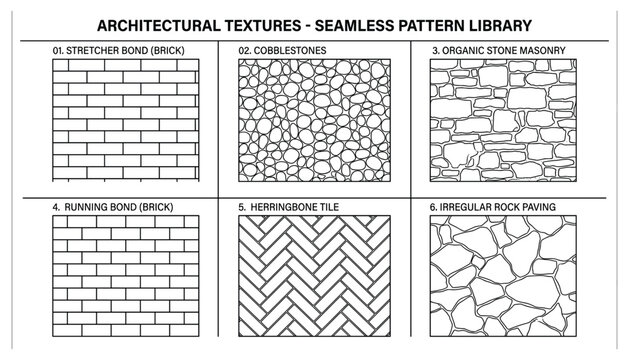 Architectural textures seamless pattern library vector, set of graphic elements for architectural design, patterns.