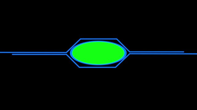 Futuristic neon hexagon frame with green screen center copy space. Technology border symbol for modern video presentation banner. Animated layout graphic.