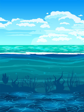 Underwater ocean sea. Deep water, underwater ocean