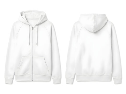 White hoodie displayed front and back views