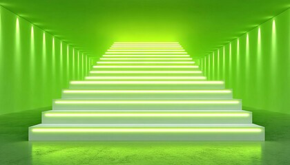Fototapeta premium A Serene Pathway with Illuminated Green Steps Leading Toward Bright Horizons and Opportunities Ahead