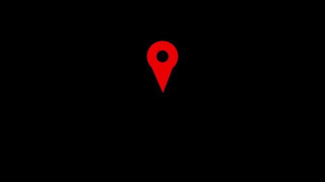 Red map pin location marker icon with concentric target circles. Map marker symbol for global tracking navigation pinpoint. Animated navigation graphic.