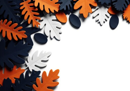 Stylized 3D Autumn Leaves Forming a Border on White Background for Modern Seasonal Marketing and Design