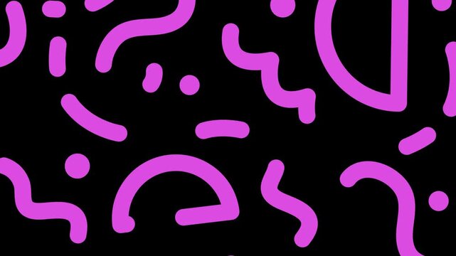 Abstract animated composition with pink shapes and a black background.