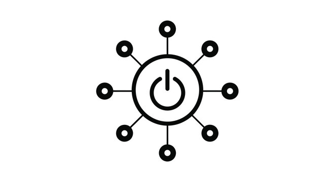 Power button icon with radiating circles on a white background