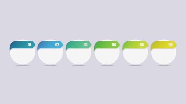 animated video of business plan infographic 6 and 12 steps template, circle shape with multi color label for strategic planning, business presentations and reports, 4K animation