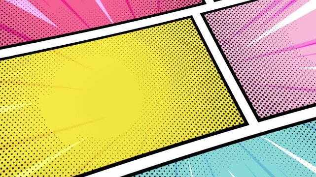 Seamless Pop Art Retro Comic Book Panel Template Background with Halftone and Speed Lines