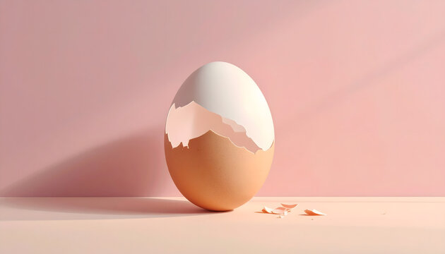 Cracked egg shell on soft pastel background minimal food concept fresh simple composition