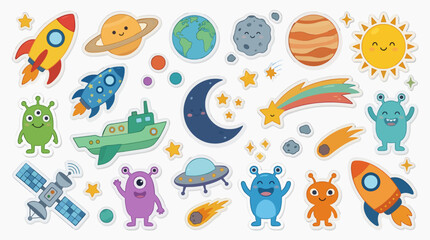 Fototapeta premium Cute Cartoon Space Elements Vector Illustration for Commercial Use