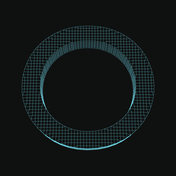 Abstract 3d wireframe ring structure, digital geometric torus shape with grid pattern
