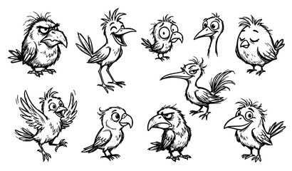 Funny Cartoon Bird Character Collection with Various Expressions and Poses © Shakib