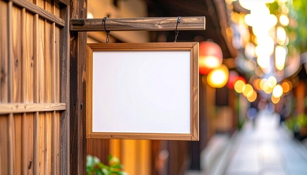 日本の伝統的な街並みの情緒とノスタルジックな静寂を演出。中央左に文字入れ用の白いスペースを設けた和風のバックグラウンド