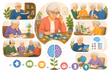 Fototapeta premium Senior cognitive exercises brain health illustration