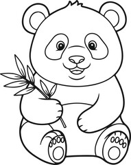 Cute Panda Bear Holding Bamboo Coloring Page for Kids © Hafija