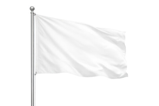 Minimal white flag illustration, blank fabric banner on silver pole, simple monochrome symbol for surrender or signal design isolated PNG with Transparent Background