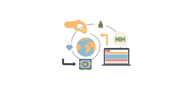 Animated illustration of money flow and investment cycles representing financial concepts and business