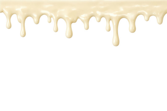 Glossy white icing drip border, melted chocolate glaze texture, sweet dessert topping background for baking design isolated PNG with Transparent Background