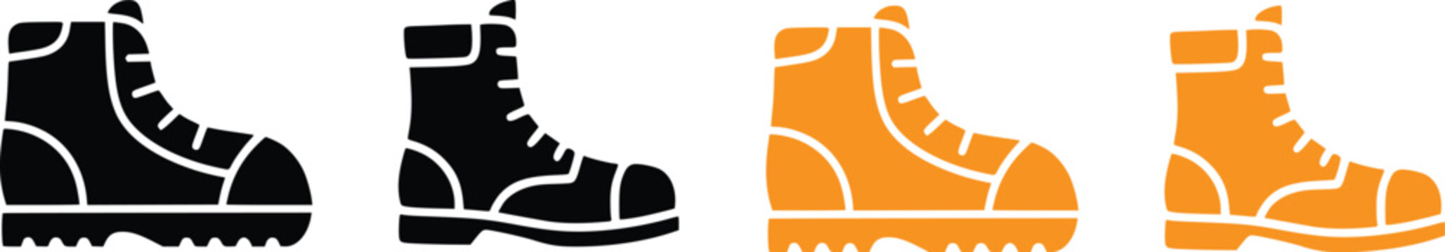 Safety boots and combat military shoes vector icon set