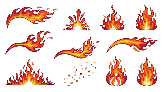 Flames are burning brightly in various shapes and sizes on a plain background