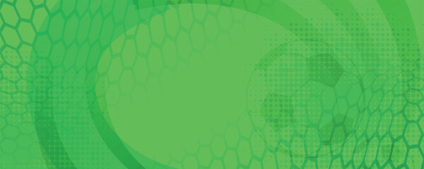 Obraz premium Green grass gradient background with modern football theme. Sporty design with curved lines, net and ball decoration. Creative graphic template for banner, web, social media, advertising. EPS. 2