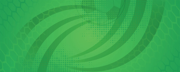 Green grass gradient background with modern football theme. Sporty design with curved lines, net and ball decoration. Creative graphic template for banner, web, social media, advertising. EPS. 3 © siti lutvias