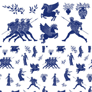 set of illustrations of ancient greece culture, vector	