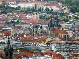 Obraz premium Prague old town seen from the top of the Television Tower Zizkov