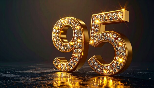 Golden number 95 with diamonds on black background.