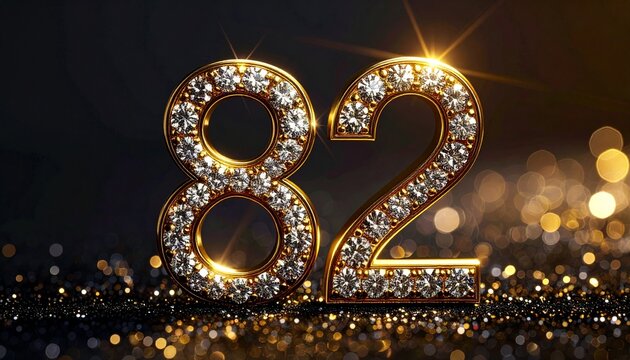 Elegant golden number 82 decoration.