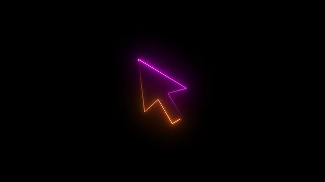 green color Neon Cursor icon. neon glowing Mouse click cursor Animation of glowing neon Selection tool icon isolated .Mouse cursor, hand finger and press .Click pointer line double collar animation