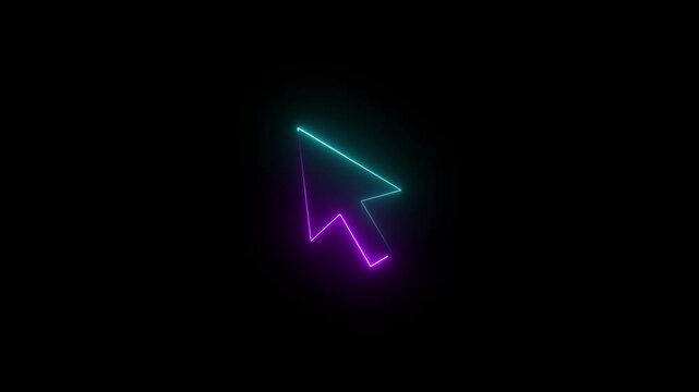 green color Neon Cursor icon. neon glowing Mouse click cursor Animation of glowing neon Selection tool icon isolated .Mouse cursor, hand finger and press .Click pointer line double collar animation
