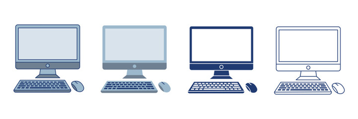 Fototapeta premium Desktop Computer with Keyboard and Mouse Set in Various Icon Styles