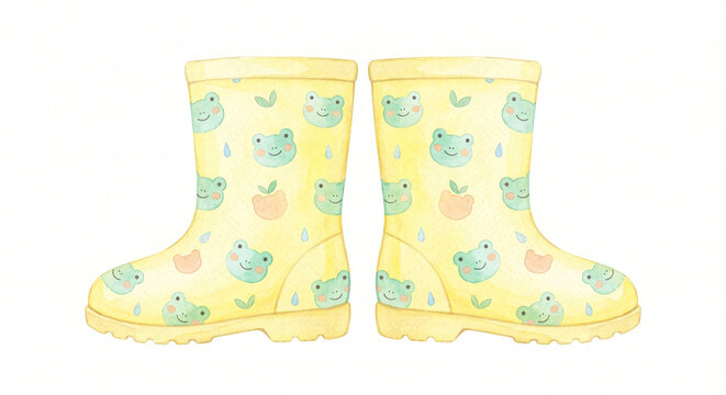 Japanese Children Rain Boot Nagagutsu Rainy Season Watercolor Illustration