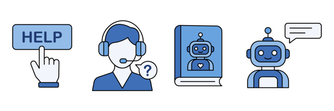 Customer Service and AI Support Icon Set Help Desk Assistance