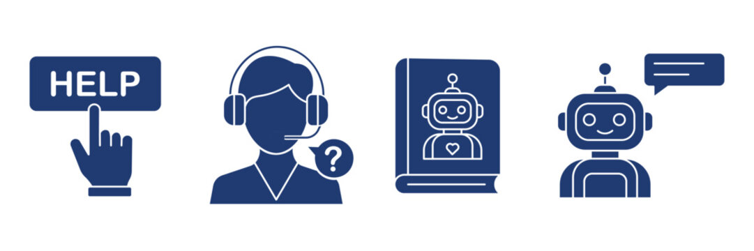Customer Service and AI Support Solid Icon Set Help Desk Assistance Commercial Use