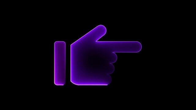 Glowing neon hand pointing right icon on black background for user interface and direction concept.