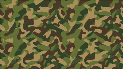 Seamless military camouflage pattern featuring green, brown, tan, and black organic shapes. Ideal for army, hunting, tactical, outdoor, textile, wallpaper, and background design projects. © AI illustration 