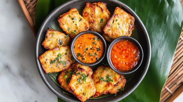 Golden Fried Tempeh and Banana Fritters with Spicy Dips