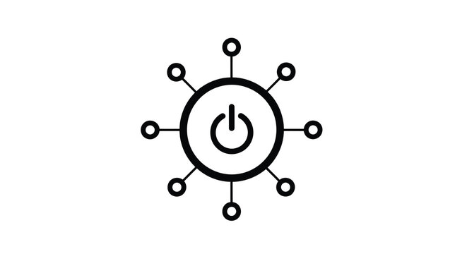 Power button icon with radiating connections on a white background