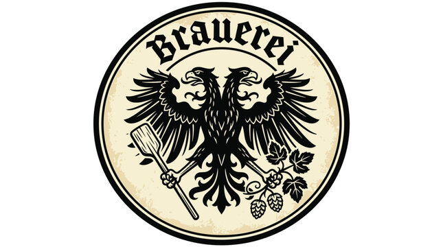 Brauerei brewery logo with double headed eagle.